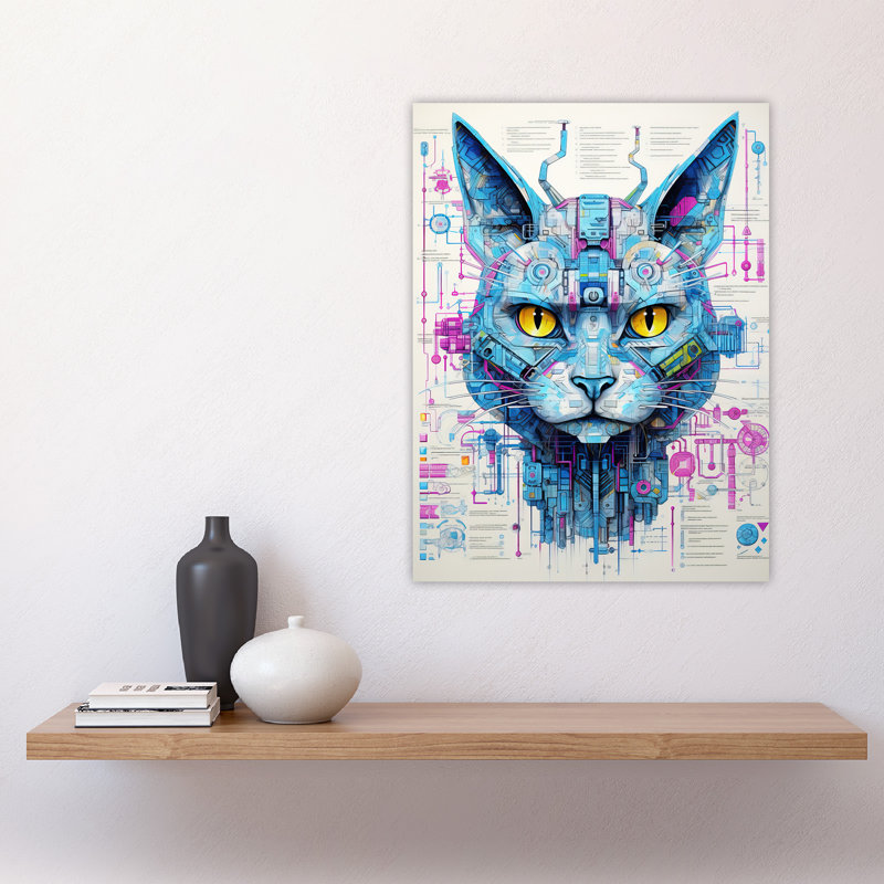 Wall Art Print Weaponized Cat Robot Hybrid Secret Military Schematic Futuristic Complex Arcane Manuscript Gift For Cave Poster