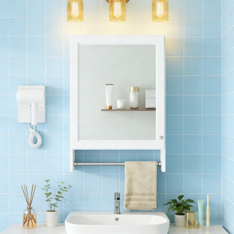 Armoire de salle de bain murale avec tablette réglable et porte à fermeture en douceur