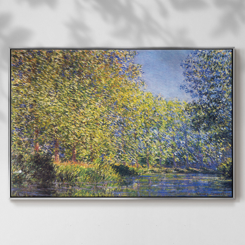 «A Bend In The Epte Giverny», reproduction d'art encadrée sur toile par Claude Monet, H 17 po x l 25 po x P 2 po, Argent