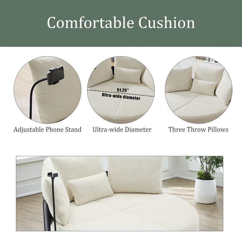 Fauteuil pivotant rond surdimensionné, fauteuil pivotant à 360 °, Beige