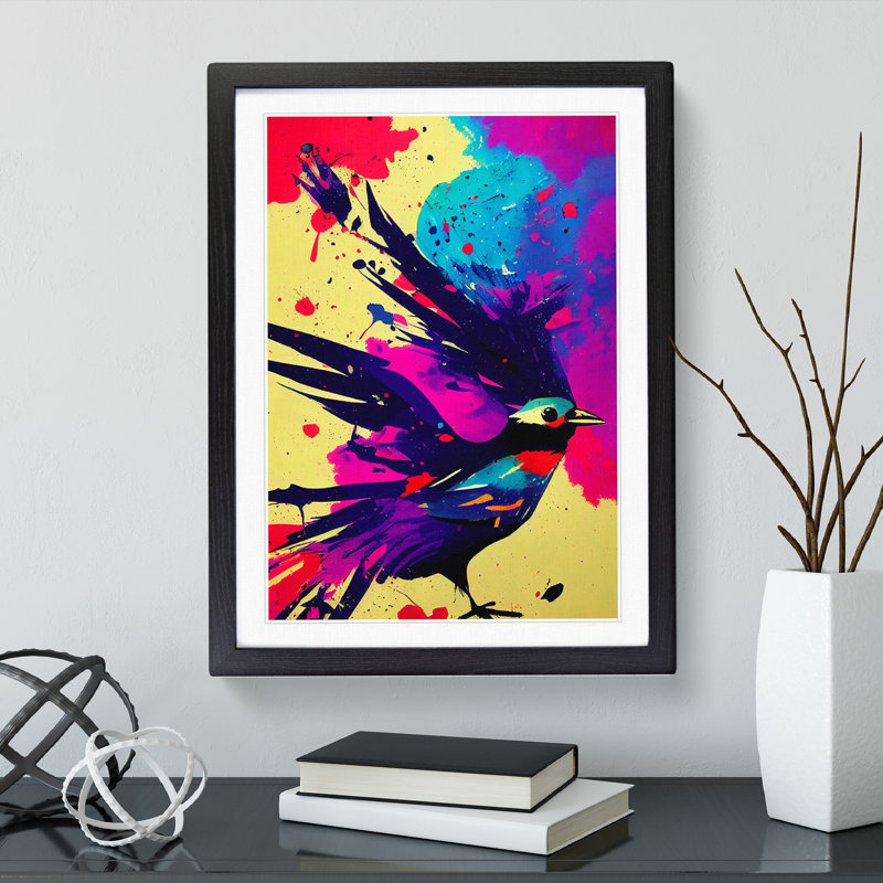 Paint Splash Bird No.4 - Framed Print, Black, 34cm H x 25cm W x 2cm D