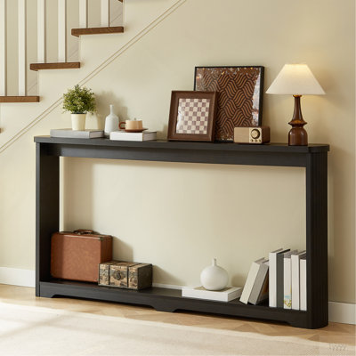 70.1"Corrugated Texture Storage Table For Entranceways, Narrow Wooden Console Sofa Table, Can Be Placed Behind The Sofa, Suitable For Entranceways, Corridors, And Front Door.Black.70.1"L*8.7"W*35.5"H