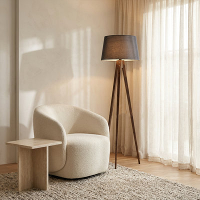 Lampe sur pied tambour noir / noyer Metropolis