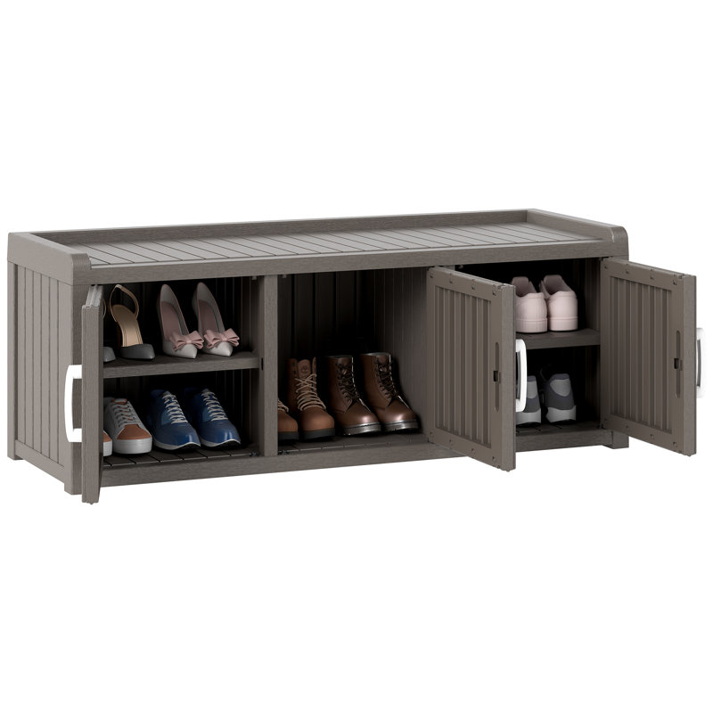 Indoor Outdoor Shoe Storage Cabinet Waterproof UV-Resistant with 3 Barn Doors, Gray