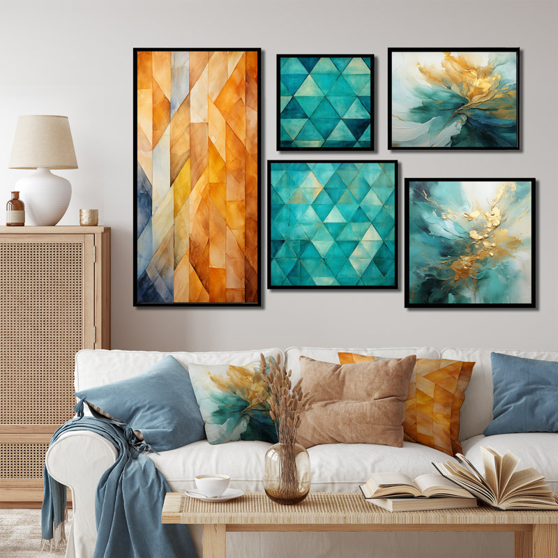 Topaz Tessellation I - ensemble de 5 reproductions d'art sur toile, Cadre flottant noir