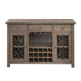 Weathered Cherry Finish Server With Cup Holder & 15 Wine Rack - 35mm Thick Top Side Shelf 15x15x12 In, Middle 19x15x11 In Drawer Inner 12x13x3 Functional Patio Piece And 15"w X 12"h Dimension, 11"h