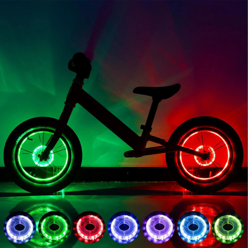 Lumière de roue de vélo, lumières de tambour à fleurs, lumières de vélo pour enfants, vélo de nuit, décorations clignotantes, roues à vent et à feu