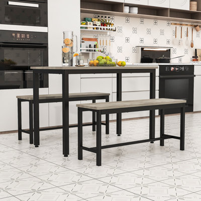 Compact 3-Piece Dining Table Set for 4 – Stowable Benches for Small Spaces