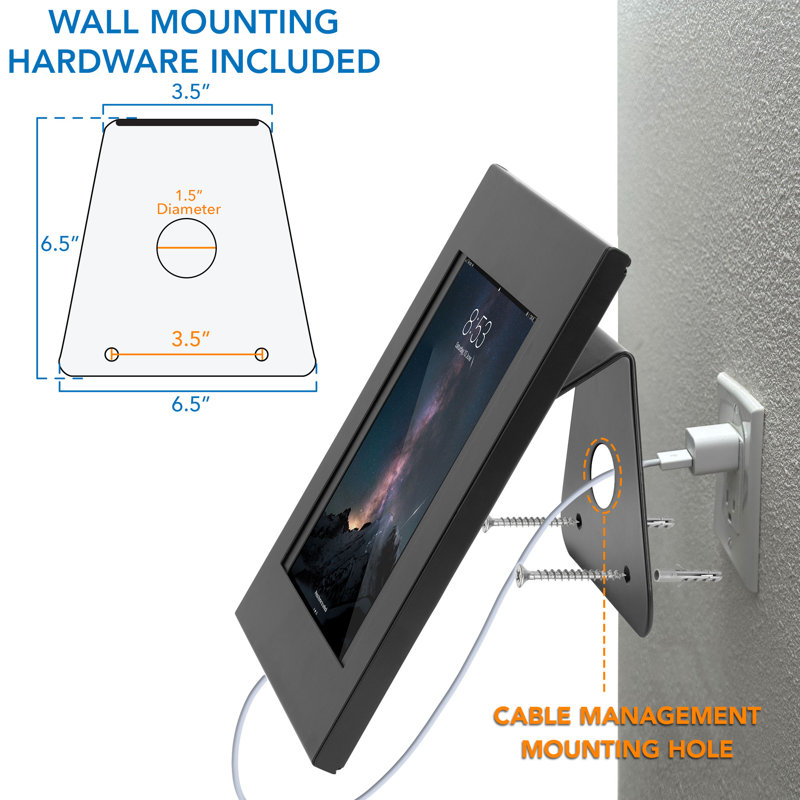 Black Anti-Theft Locking Tablet Kiosk with Wall Mount