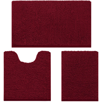  Ensemble de tapis de salle de bain en chenille ultra doux et antidérapant 3 pièces (bourgogne, 17 po x 24 po + 20 po x 32 po + forme en U 20 po x 24 po)