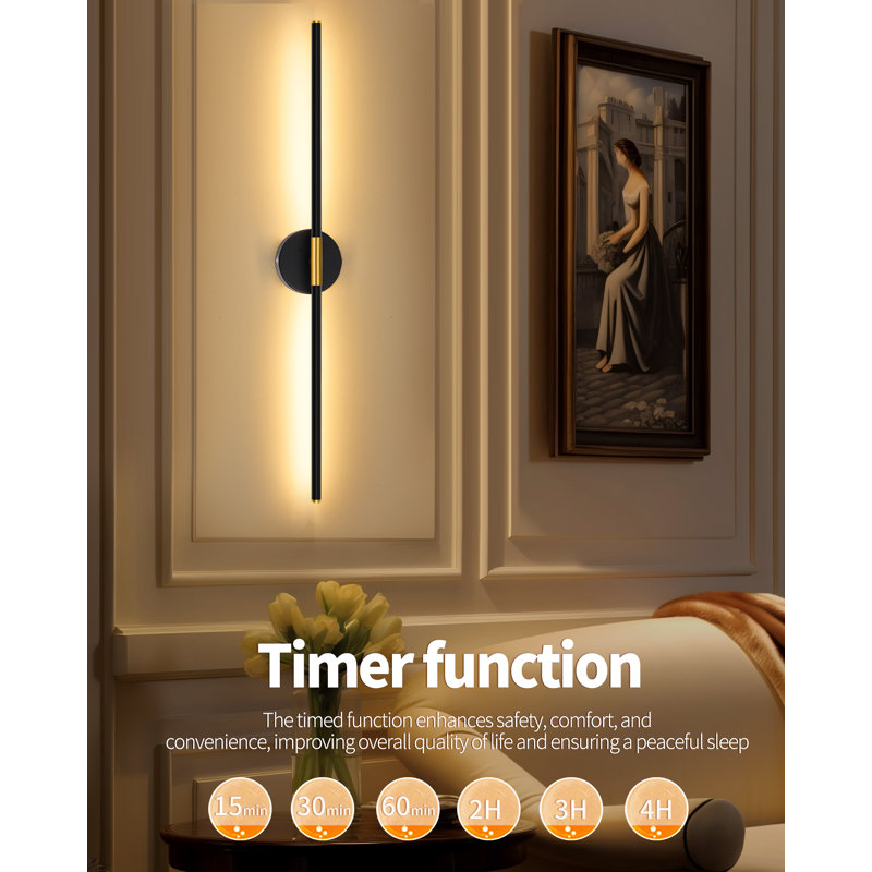 3000K/4500K/6000K Battery Operated Wall Sconces with Remote Control, 24'' Dimmable LED Wall Light, Gold Matte Black