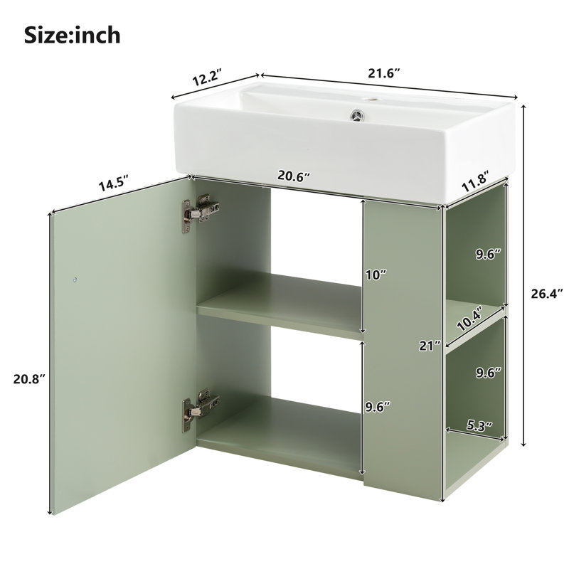 Meuble-lavabo 21,6 po avec lavabo en céramique, Vert