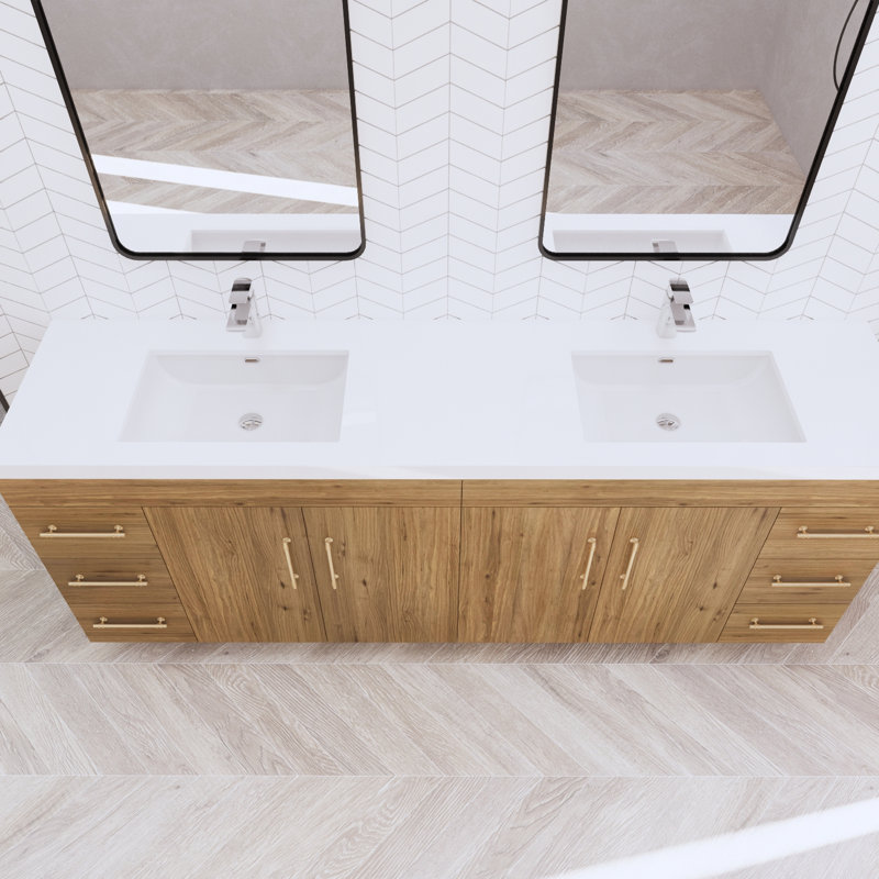 Irline 84" Double Bathroom Vanity Set, Natural Oak