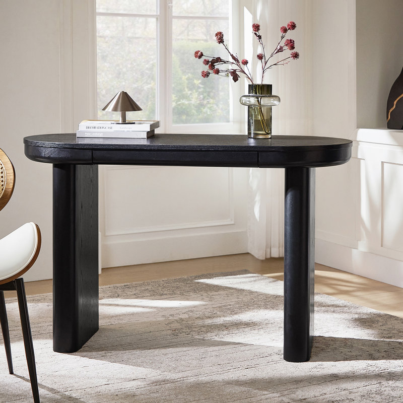 Modern 47.75"W Oval Console Table with Brass Gallery Rail and Storage Drawer