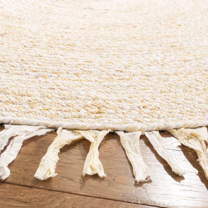 Tapis rond en coton tissé à plat à la main beige Holbeach, Rond 3 pi