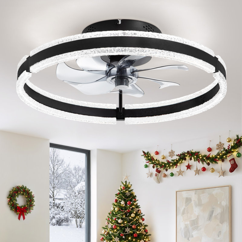  Ventilateur de plafond encastré noir moderne 20 po avec télécommande pour chambre à coucher / salon Cissline