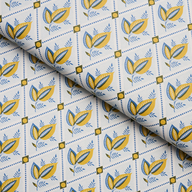 Papier peint treillis Basile, Jaune / Bleu