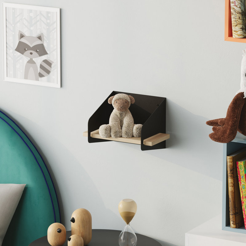 Colesen Modern Industrial Wall Shelf, Black, 11.8 x 7.9 x 7.5 inches | 100% Wooden Shelf, 0.71 inches Thick | Sturdy Metal Frame, 0.06 inches Thick | Perfect for Home Decor & Organizing, Stylish & Functional Design