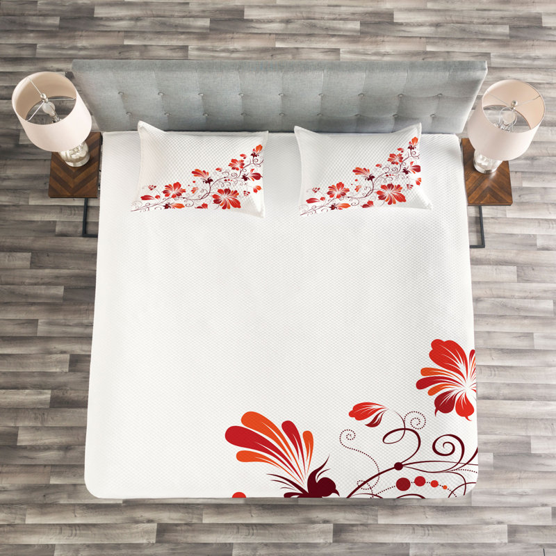 Friel Floral Bedspread with Pillow Shams, 220 x 264 cm