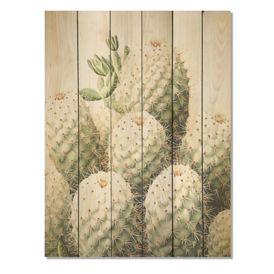 Cactus minimaliste beige et vert - bois de cactus sur bois de pin naturel