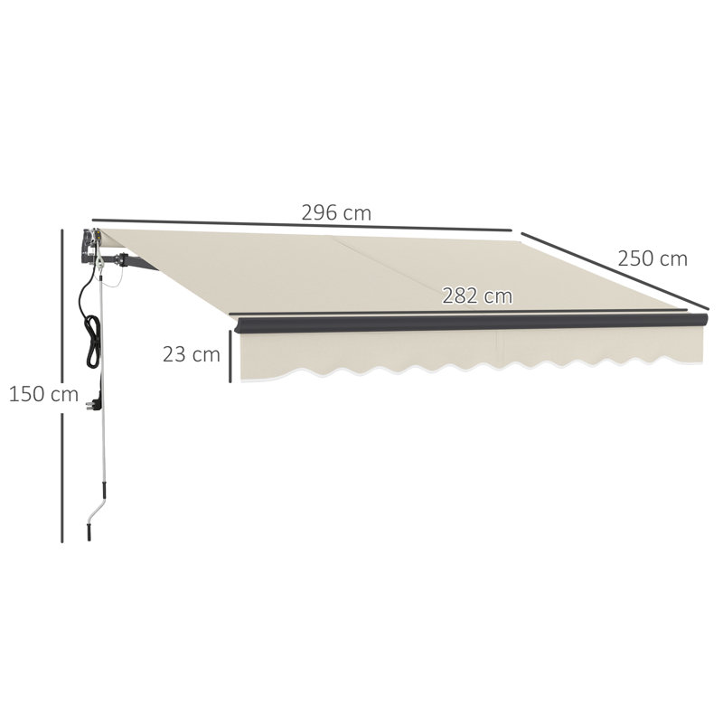 Outsunny 296cm W x 250cm D Polyester Cover Motorised Retractable Sunshade Awning, Beige