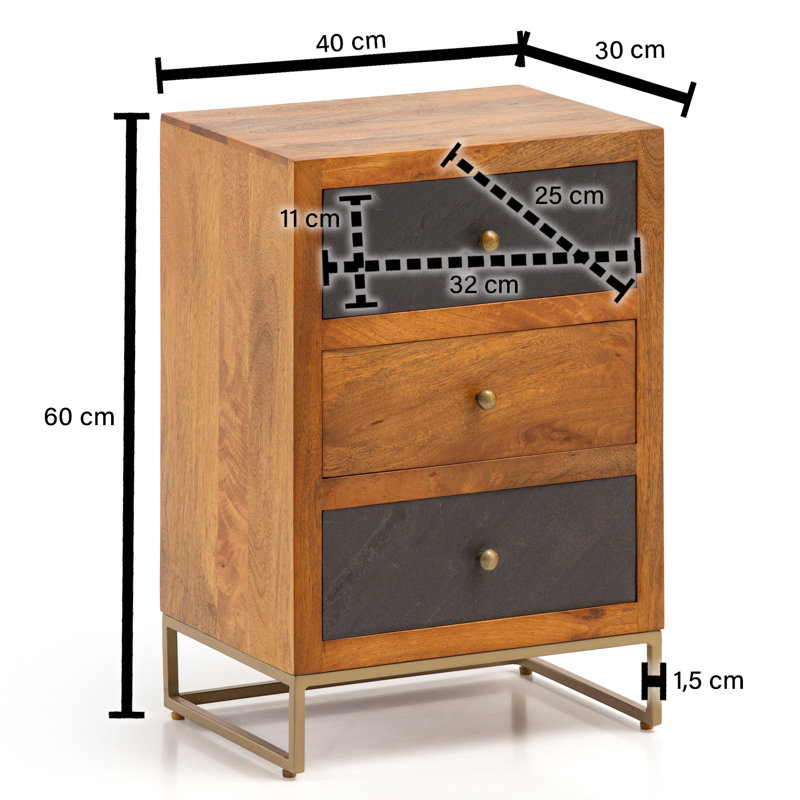 Stankiewicz 3 Drawer Bedside Table, Brown