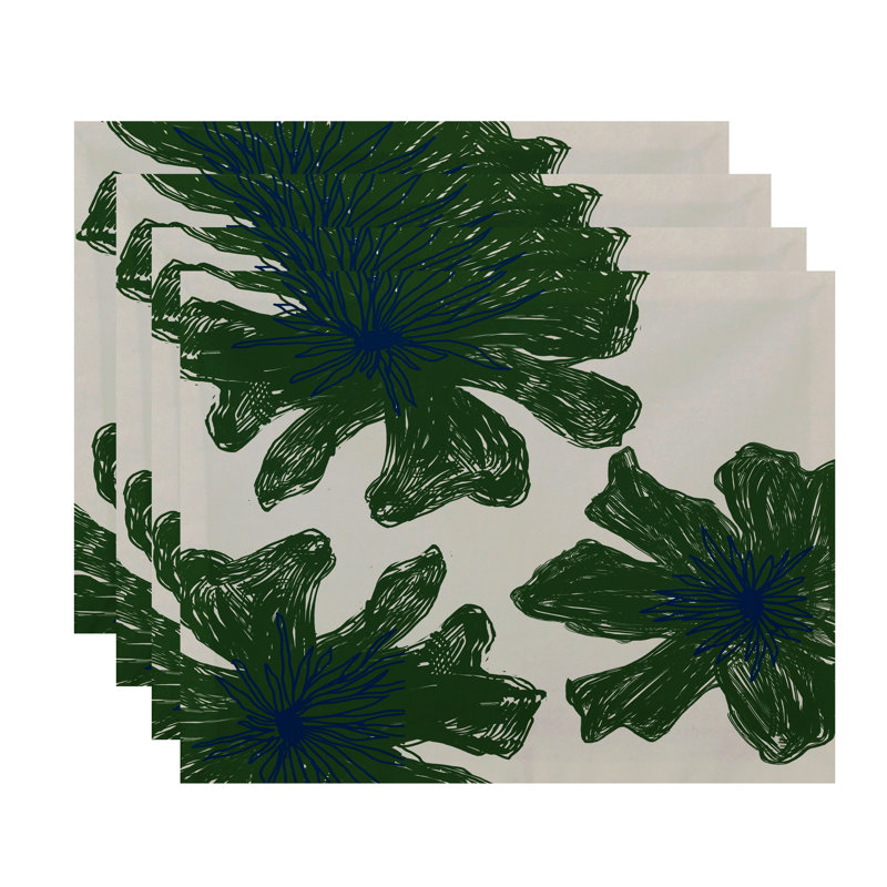 Polyester Floral Rectangle Placemat, Green / Blue
