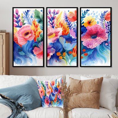 Aquariums oranges bleus «Floral Dreams II - Botanicals», ensemble d'art mural