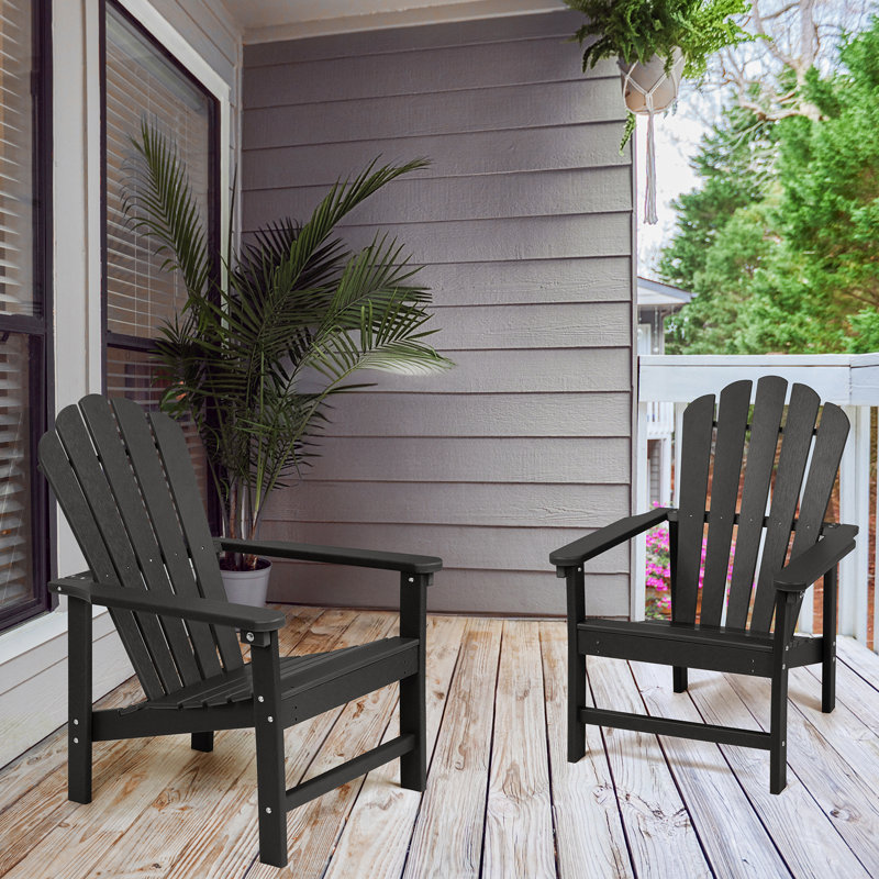 Blancheville HDPE Stacking Adirondack Chair, Black