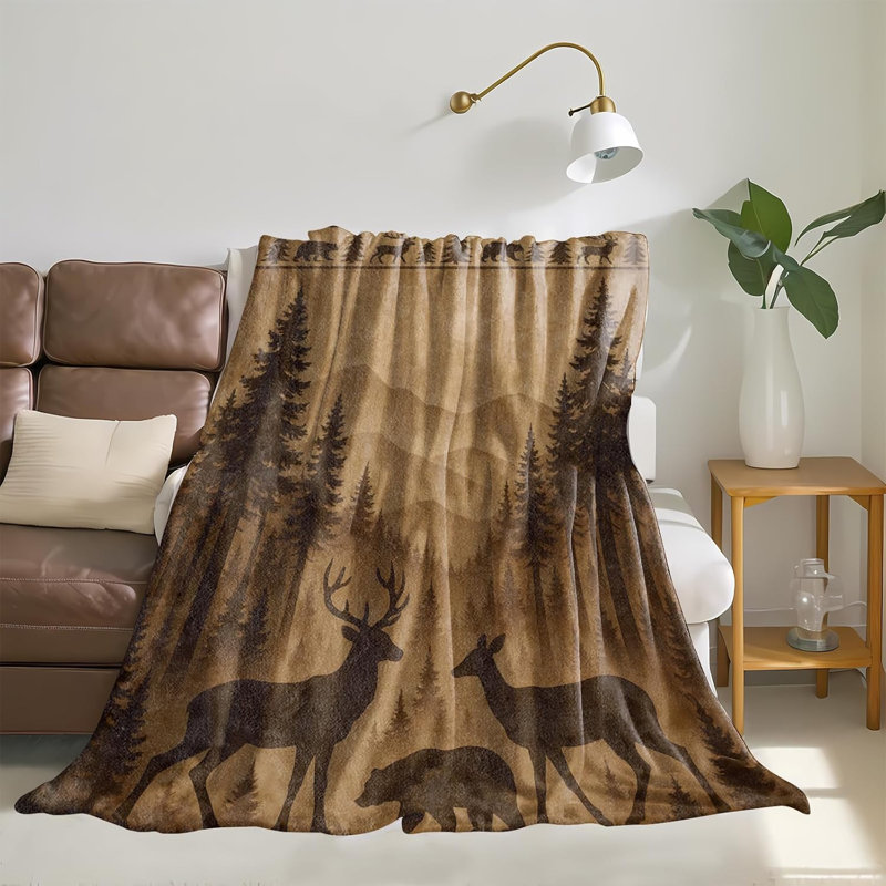 Jeté Rustic Deer and Bear Forest, cadeaux pour adultes, couvertures en flanelle Woodland, L 40 po x l 30 po