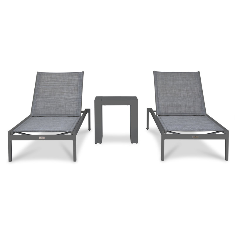 Lift 3 Piece Chaise Lounge Set - Black/Black, Slate Frame/Gray Cushion