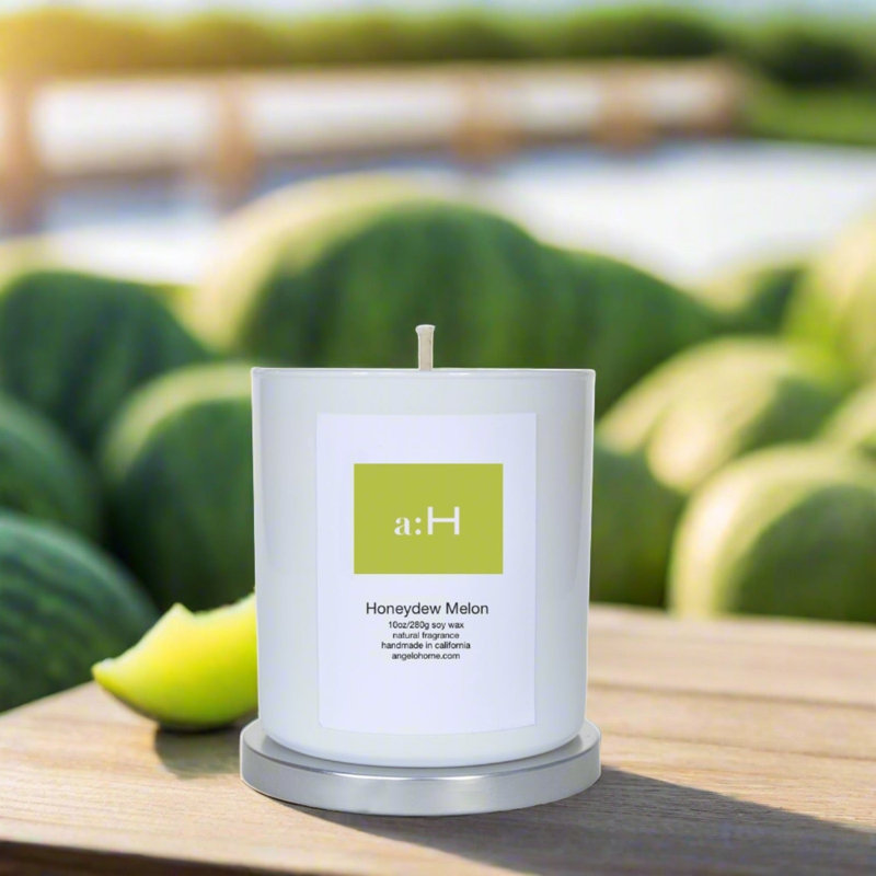 A: H bougie parfumée Melon Honeydew avec porte-verre, 1
