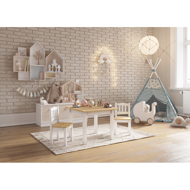Elysian Kids 3 Piece Solid Wood Rectangular Play Or Activity Table and Chair Set, White