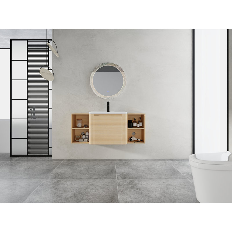 Meuble-lavabo de salle de bain, 47,6 po, contreplaqué, 1 pièce, mural, chêne blanc américain, 48" W