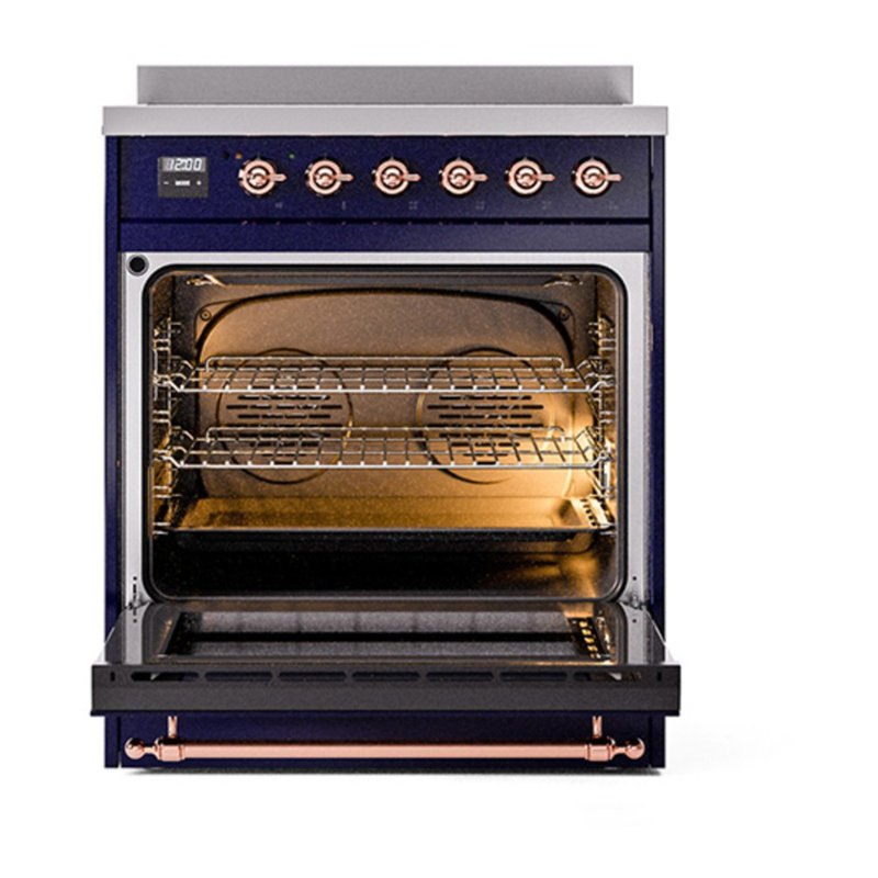 Cuisinière à induction 30 pouces avec 4 éléments à induction (porte pleine) ILVE Nostalgie II Series, Bleu minuit / cuivre