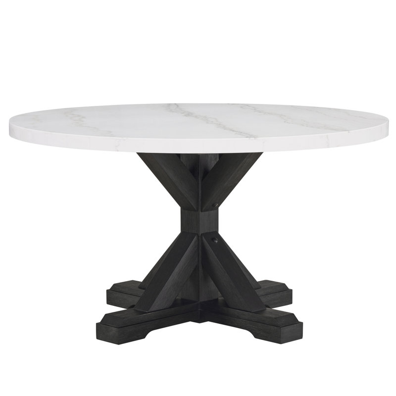 Table de salle à manger ronde 54 po Hirima Modern Elegance, base en bois d'acacia massif, Blanc / Gris
