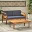 Siège et table Mid-Century Flair exquis en bois avec finition et coussins gris