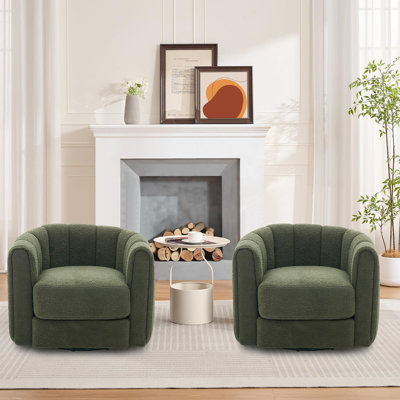 Fauteuil d'appoint en tonneau pivotant à 360 ° en molleton avec dossier rayé rembourré, fauteuil de salon en mousse haute densité pouvant supporter 300 lb, assemblage rapide pour les petites chambres à coucher, 2 pièces
