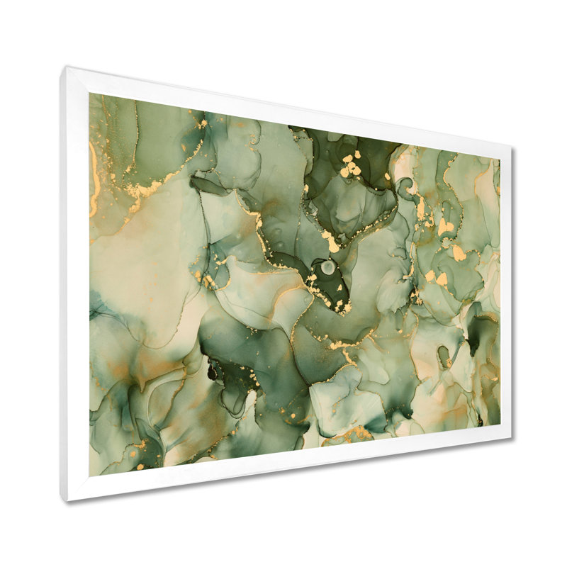 «Green Luxury Abstract Fluid Art I», reproduction d'art sur toile moderne, H 12 po x l 20 po, Impression encadrée, Blanc