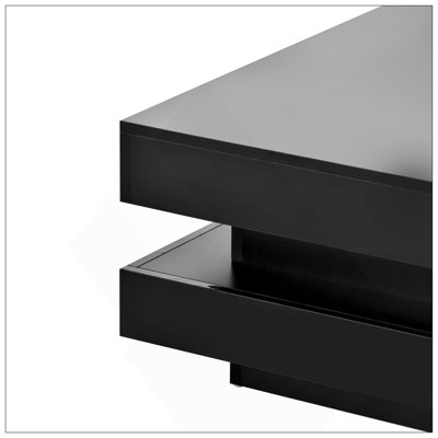 Design minimaliste ultrabrillant avec lumières DEL, table basse carrée à 2 niveaux, table centrale pour le salon, 31,5 po x 31,5 po x 14,2 po, noir