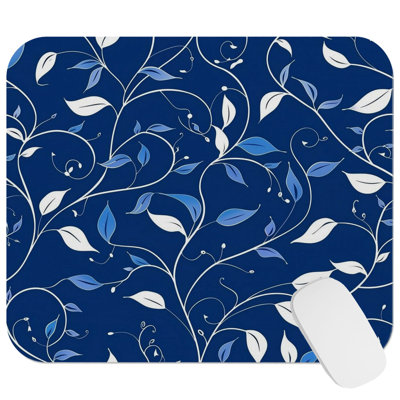 Botanical Blue Leaves Pattern II Modern Gaming Cute Office Laptop Desk Pad Gift Mat Square Rectangle Non-Slip Mousepad