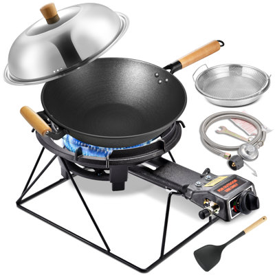 ARC Outdoor Propane Stove, 13" Single Burner and Cast Iron Wok
