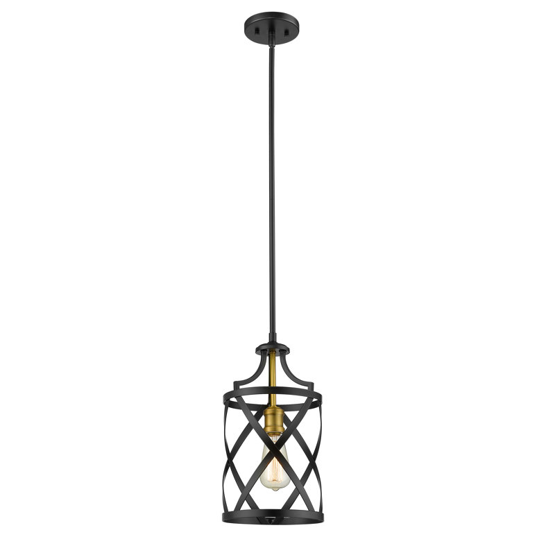 Luminaire suspendu cylindrique 1 lumière, Laiton vieilli