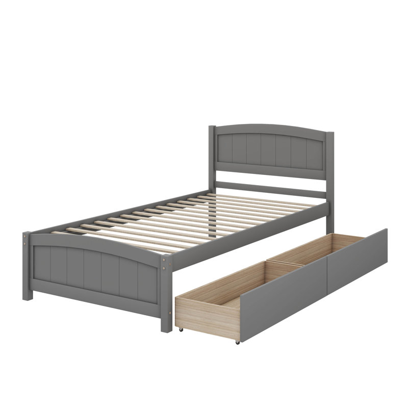 Lit plateforme simple avec deux tiroirs, Gris