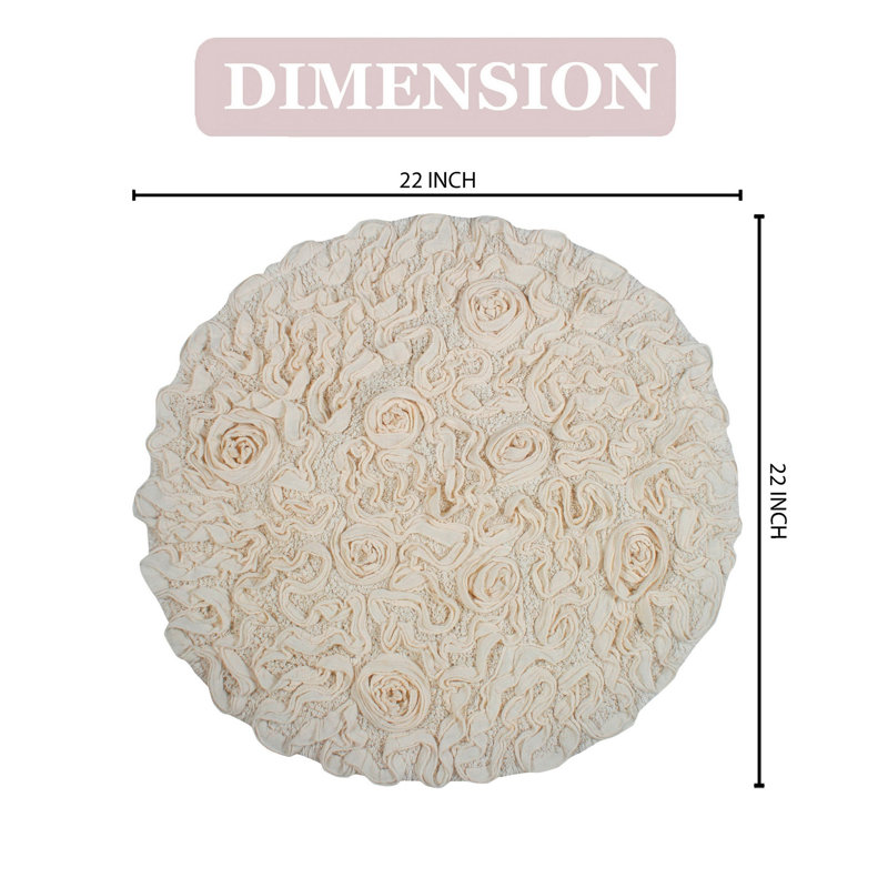 Taki Cotton Round Bath Rug, 22" Round, Ivory