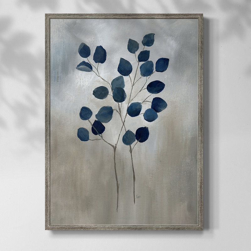 Indigo Foliage II, reproduction encadrée - bois massif, 21" H x 17" W