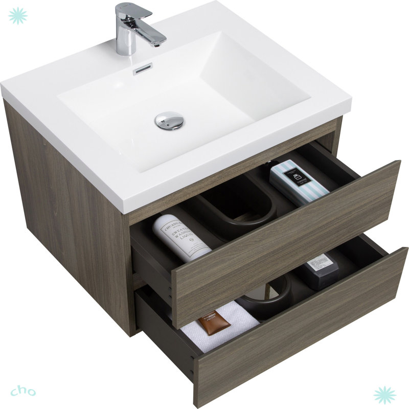 24" Floating Bathroom Vanity With Sink, Gray
