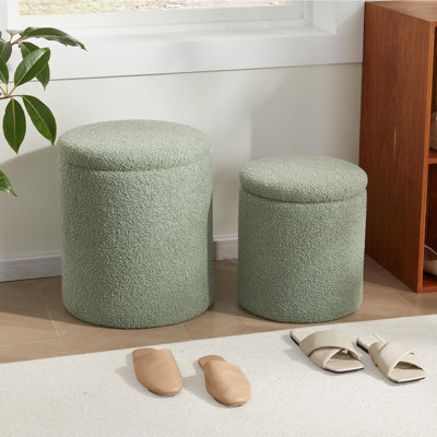 Repose-pieds rond Boucle avec rangement, ensemble de 2, petit repose-pieds repose-pieds pour le salon, table basse avec repose-pieds, beige