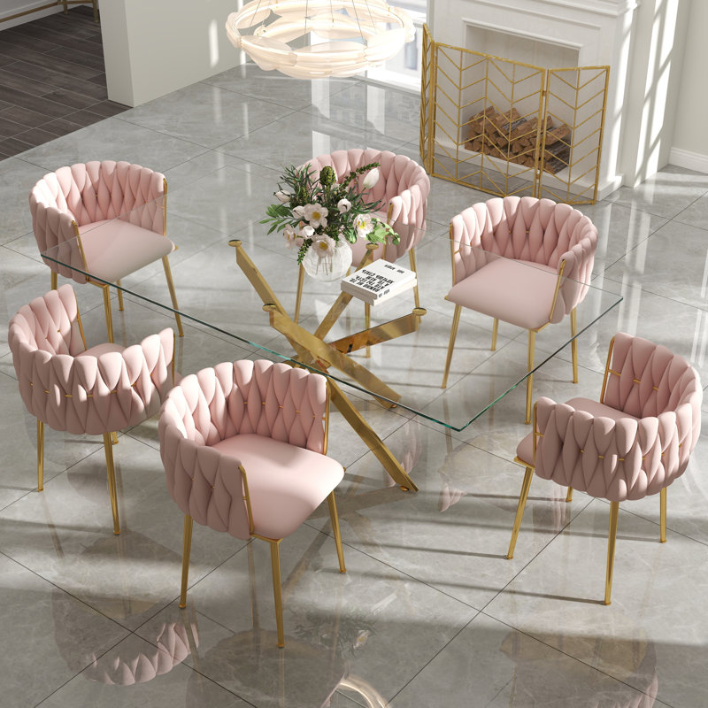 Ensemble de salle à manger Antli, Pink, 29.5"H x 63"L x 31.5"W, Doré