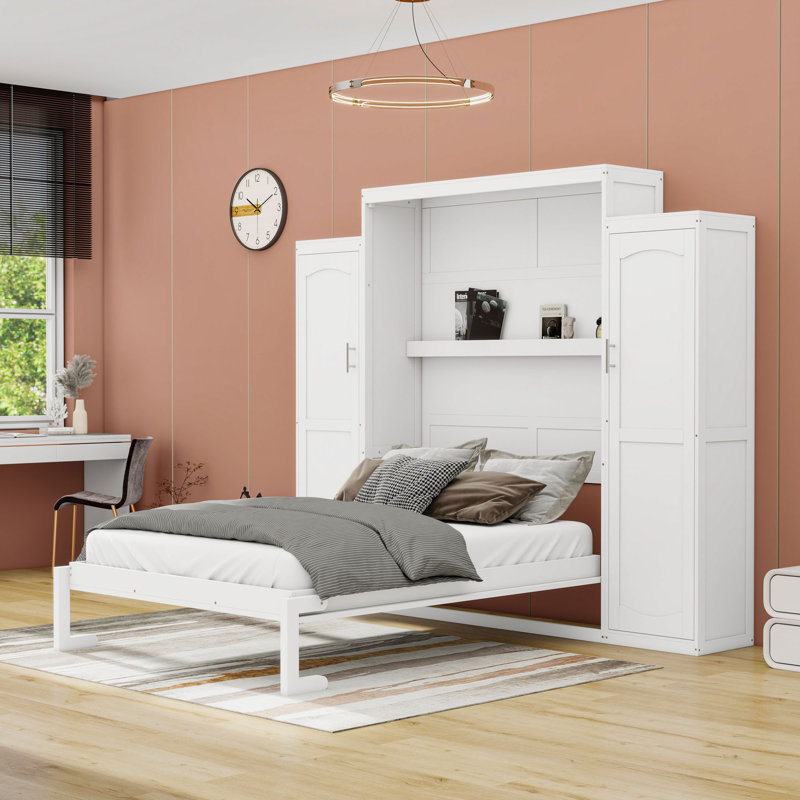 Lit plateforme en bois avec armoires et tablette Murphy, Grand